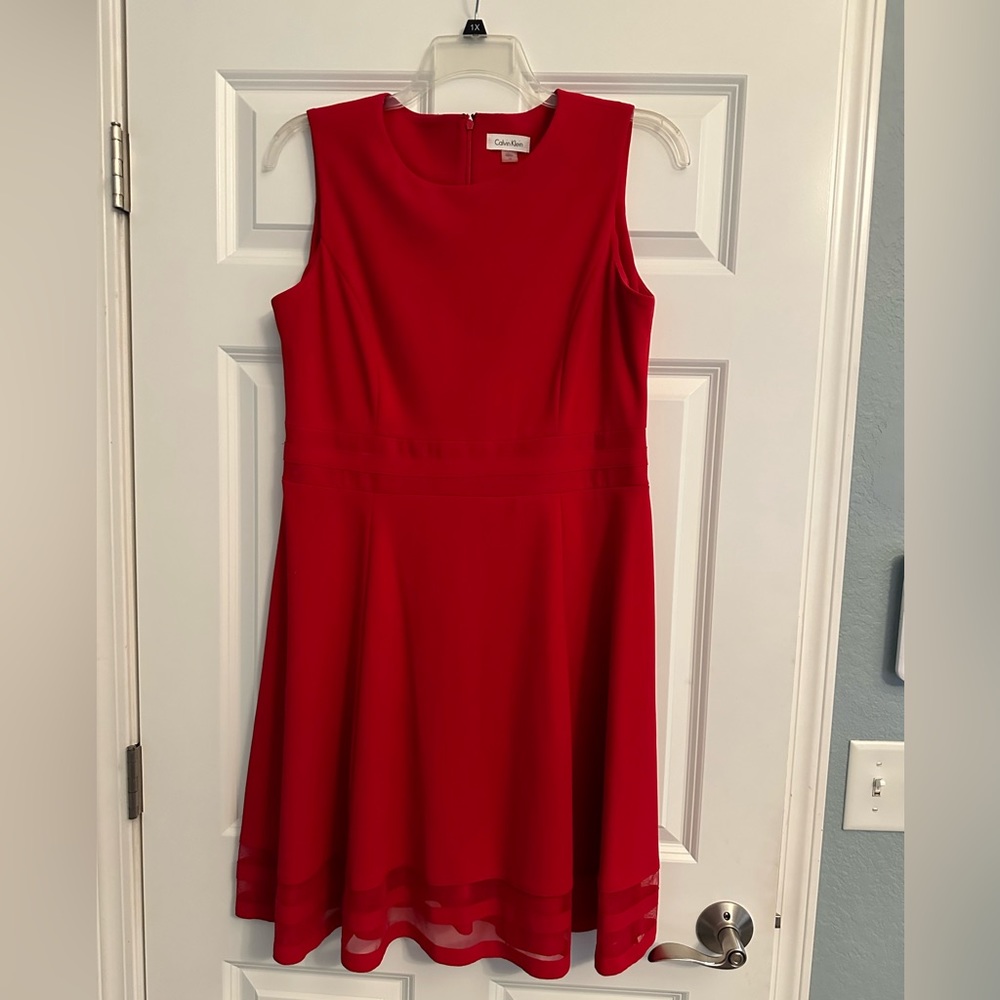 New Calvin Klein Red mesh inset dress- sz 14